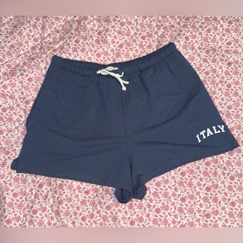 Pink Rose Blue Athletic Shorts with Elastic Waistband